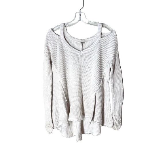 Free People Moonshine Cut Out Cotton Sweater Swing Crochet Bohemian XS Cream - Picture 4 of 8